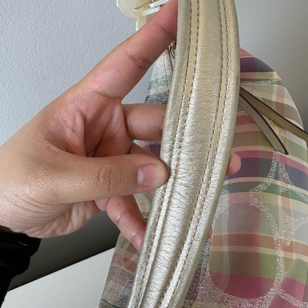 SOLD Coach Poppy Pink Pastel Plaid Shoulder Bag with Gold Hardware - Picture 10 of 11